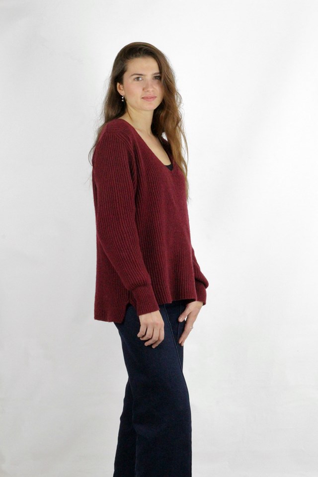 Pull Ficus Bordeaux, laine 100% recyclée made in France 5