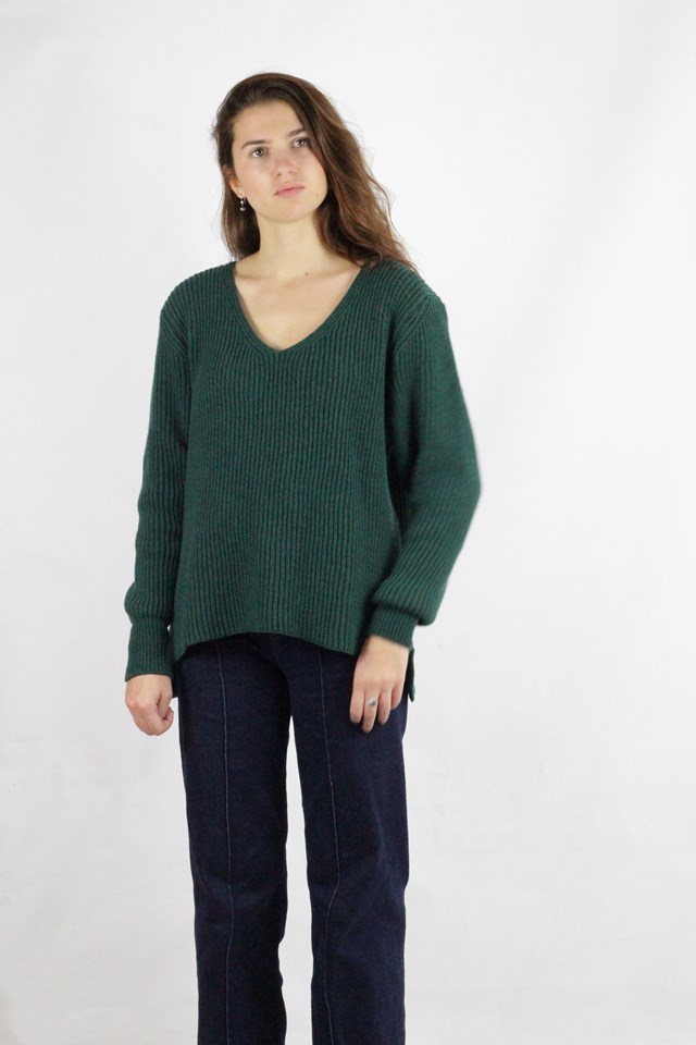 Pull Ficus vert sapin , laine 100% recyclée made in France 9