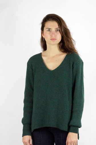 Pull Ficus vert sapin , laine 100% recyclée made in France