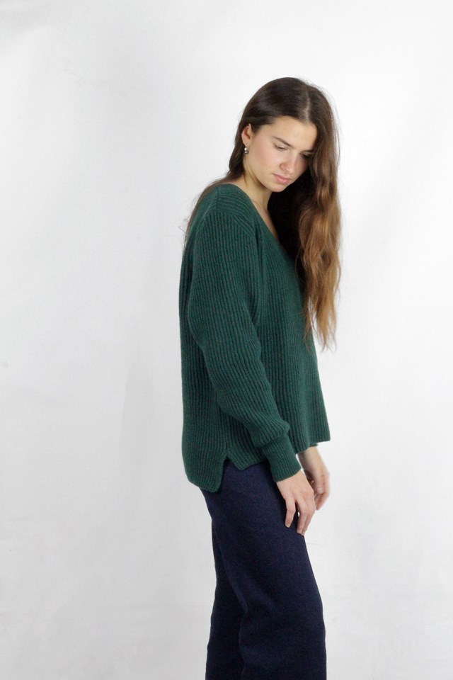 Pull Ficus vert sapin , laine 100% recyclée made in France 10