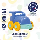 L'explorateur - Train à promener bleu Made in France - Coffret Cadeau 3