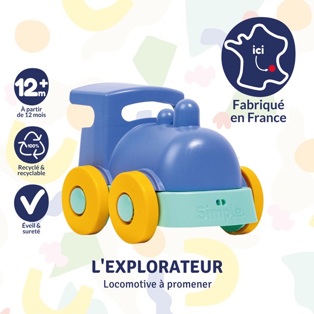L'explorateur - Train à promener bleu Made in France - Coffret Cadeau 3