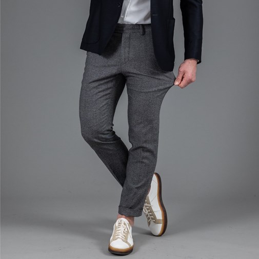 pantalon en flanelle de merinos super 130, Frison gris chiné