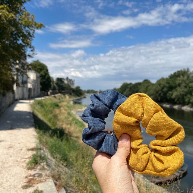 Duo de chouchous jaune et bleu en bords de Loire