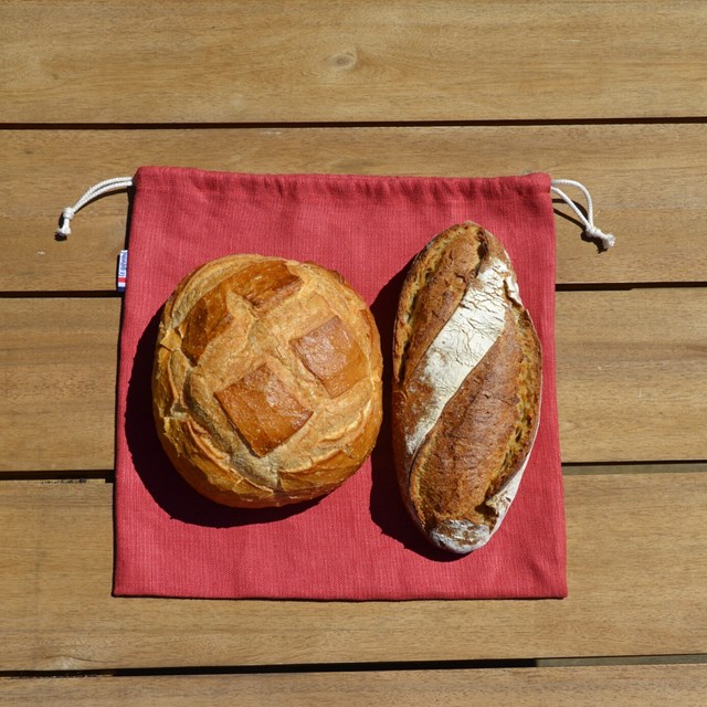 Sac à pain Les extra-ordinaires Le Gourmand rouge coquelicot avec deux pains