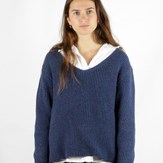 Pull Ficus bleu jean , laine 100% recyclée made in France 12