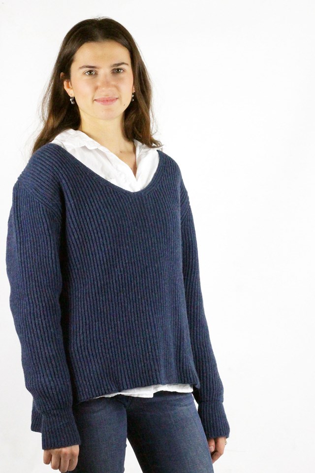 Pull Ficus bleu jean , laine 100% recyclée made in France 14