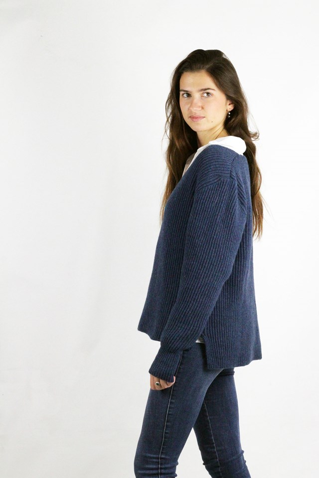 Pull Ficus bleu jean , laine 100% recyclée made in France 13