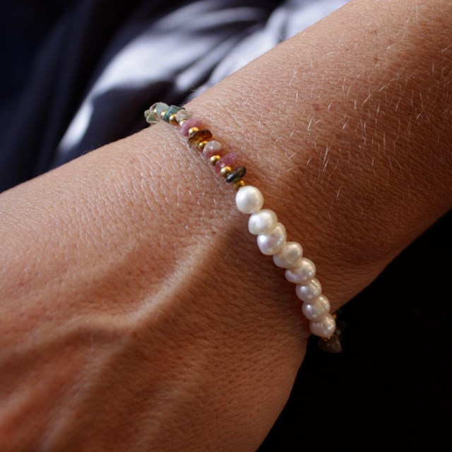 Bracelet duo perles de culture et pierres naturelles 6