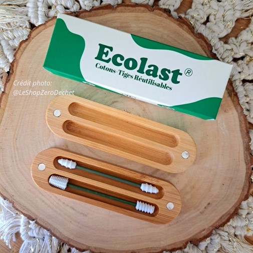 Cotons tiges lavables et sa boîte aimantée en bambou - Ecolast