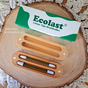 Cotons tiges lavables et sa boîte aimantée en bambou - Ecolast.