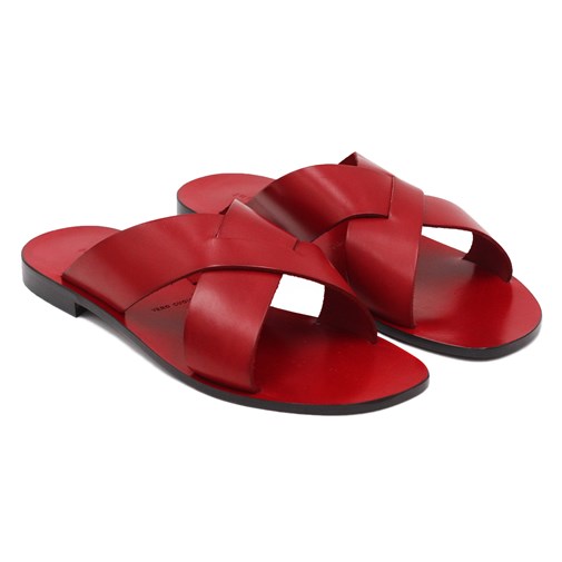 Mules Plates Cuir Rouge