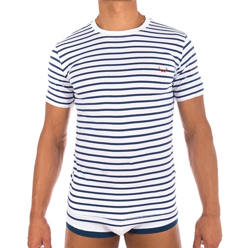 T-shirt marinière blanc rayures bleu marine