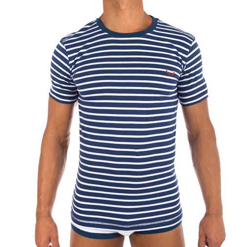 T-shirt marinière bleu marine rayures blanches