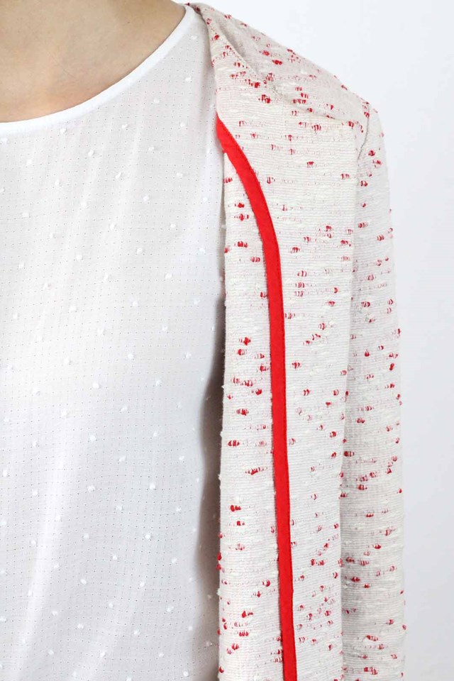 Veste chic, couture et droite en coton blanc et rouge Céline 6