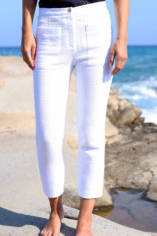 Pantalon blanc 7/8 en coton tissé 3