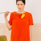 Robe droite manches t-shirt en soie lavée orange Julia 3